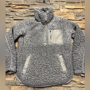 Abercrombie Fitch Women’s Cloud Sherpa 1/4 Zip Pullover Sz S Gray Zip Soft A&F